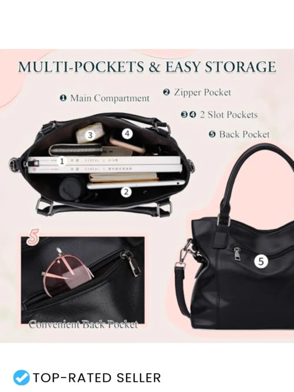VX VONXURY Faux Leather Hobo Bag Satchel Shoulder Crossbody Tote Purse